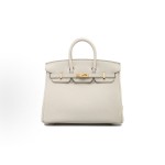 HERMES爱马仕 Birkin 25 金扣 铂金包手提包  女款 8L Beton 冰川白